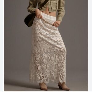 Anthropologie Woven Lace Beaded Column Sheer Maxi Skirt size XXS